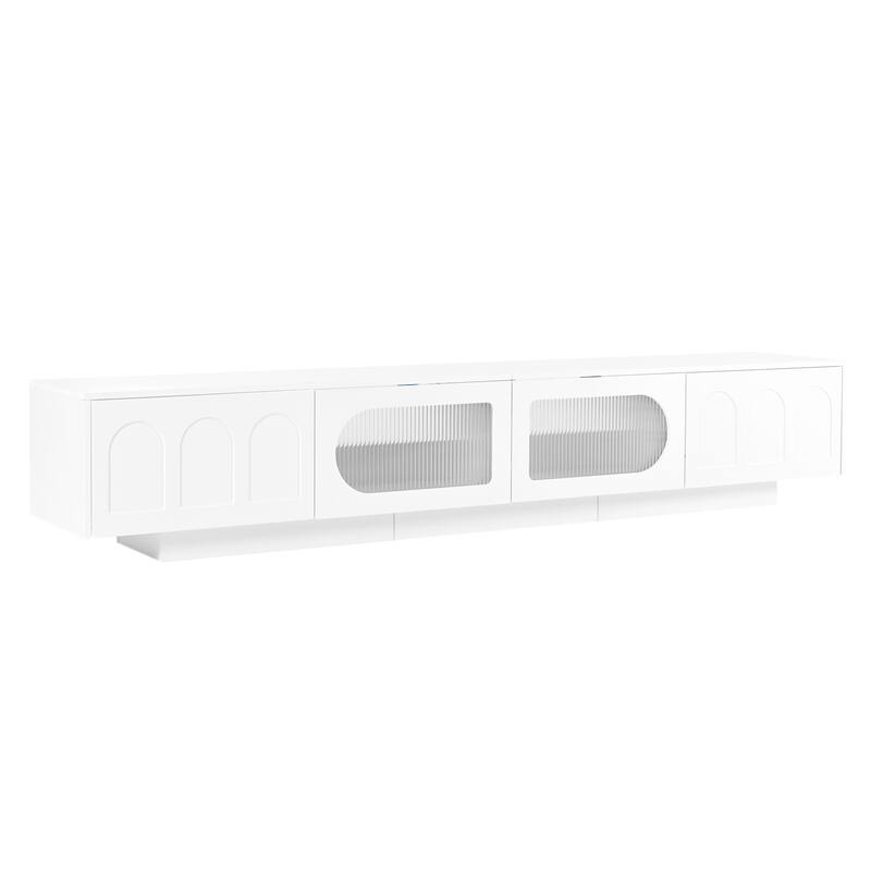 Media Console with Arched Cabinet Doors, LED Lights, TV Stand for 90+ Inch TVs