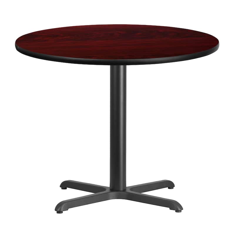 36'' Round Laminate Table Top with 30'' x 30'' Table Height Base - Mahogany
