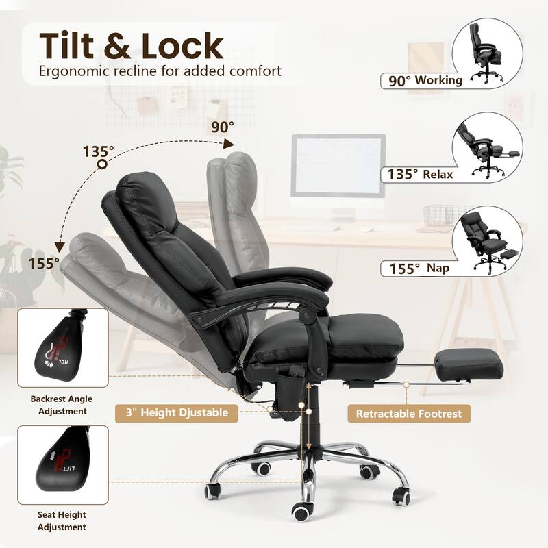 EROMMY Ergonomic Office Chair with 6 Vibration Points, Adjustable Height & Angle, 360° Swivel & Rolling