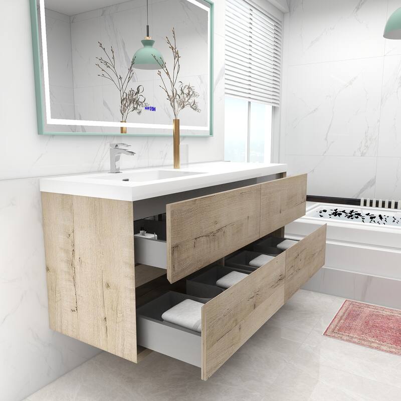 Selina 60" Wall Mounted Vanity with Single Sink on the Left - 60