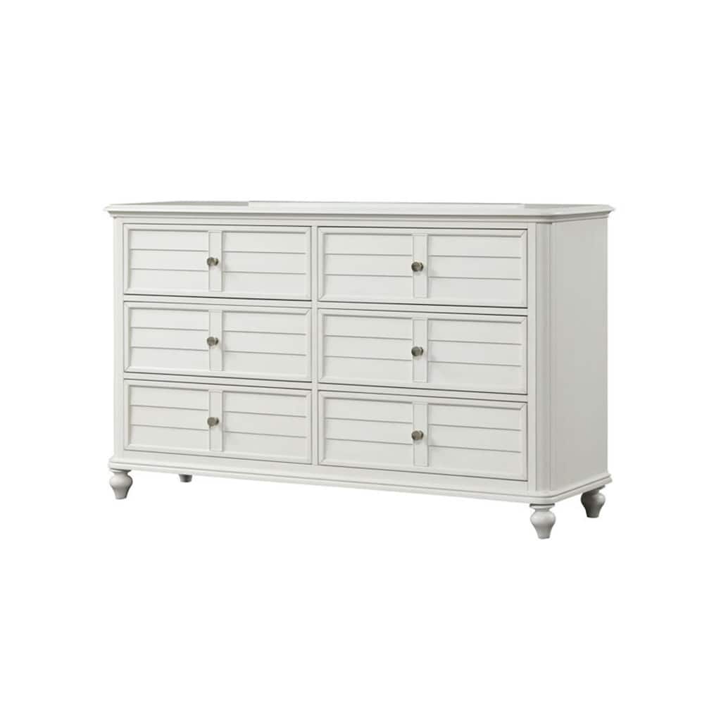 Kyna Wide Dresser, 6 Drawers, Classic Antique White Solid Wood
