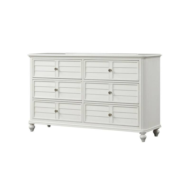 Kyna Wide Dresser, 6 Drawers, Classic Antique White Solid Wood