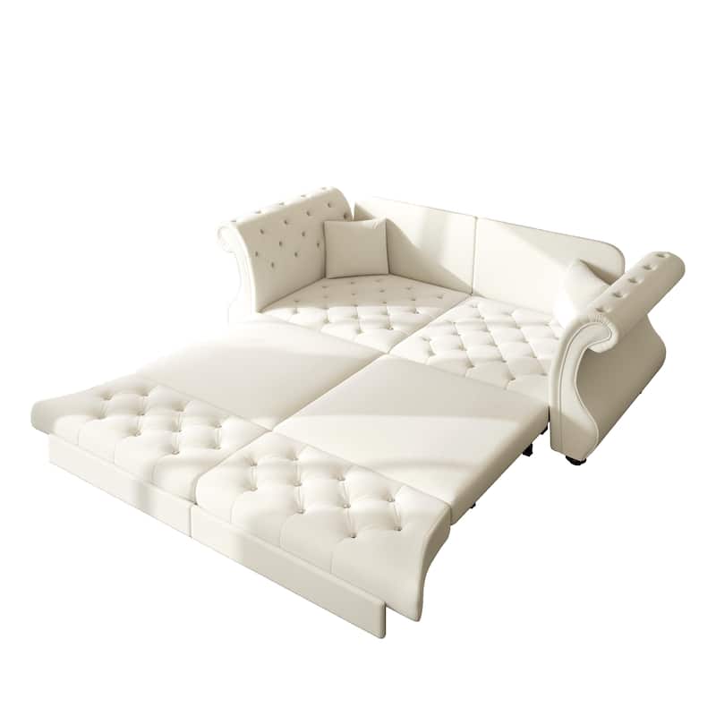 Chesterfield Pull Out Sofa Bed, Oversized 3-Seater/4-Seater Velvet Couch with Flared Arms, Convertible Sleeper Sofa