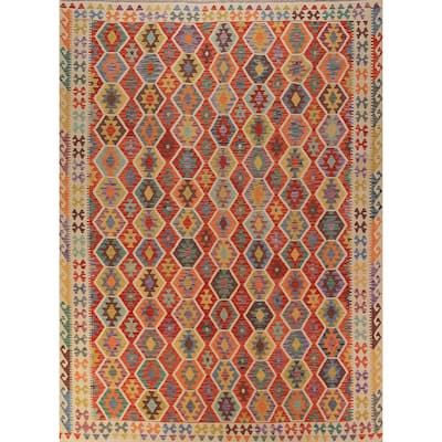 Orange Kilim Oriental Area Rug Flatweave Reversible Wool Carpet - 8'6"x 11'6"
