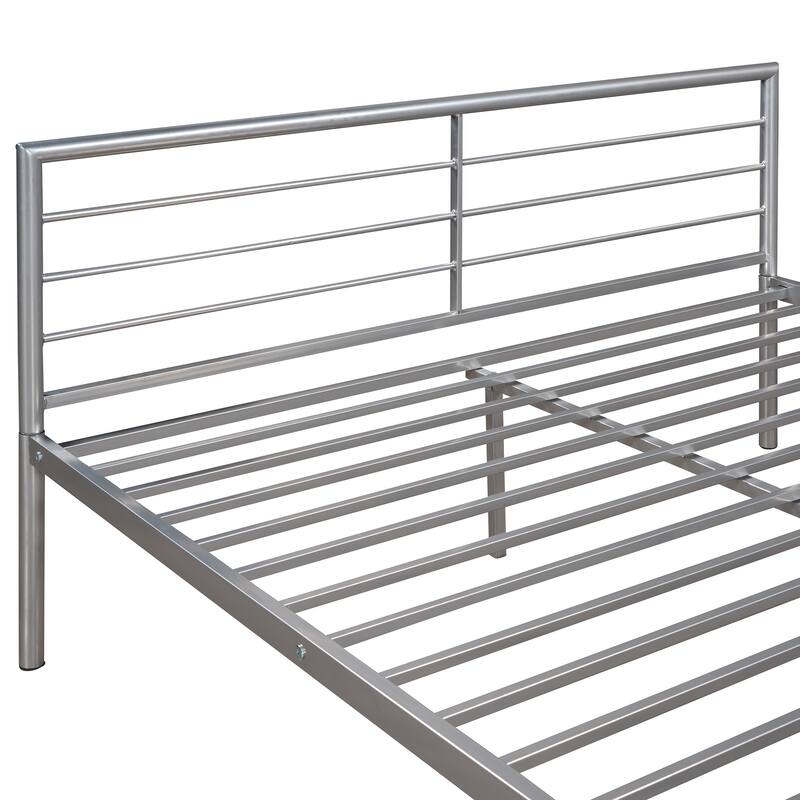 Twin over Full Size Metal Bunk Bed with Desk, Ladder and Quality Slats for Bedroom, Metallic