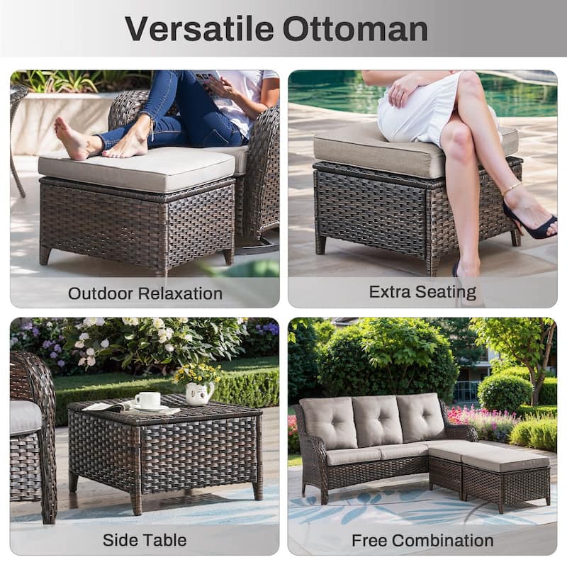 Gymojoy 5-Piece Outdoor Furniture Set, 2 Swivel Glider Chairs, 2 Ottomans & 55K BTU Fire Pit Table