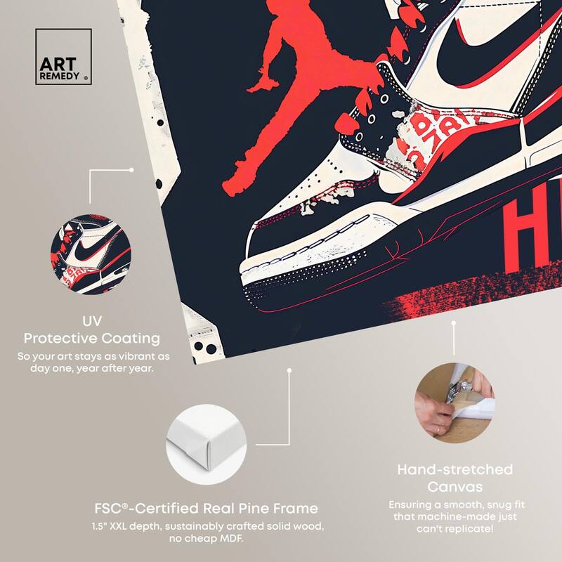 Navy Red Hustle Sneaker Canvas by Art Remedy, Gallery Wrapped