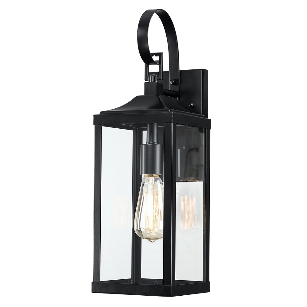 Berto 1-Light 19.3in Black Outdoor Wall Lantern Sconce Light - 19.3 in. H