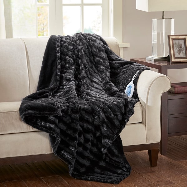 slide 2 of 10, Beautyrest Heated Duke Faux Fur Solid Heated Throw Black