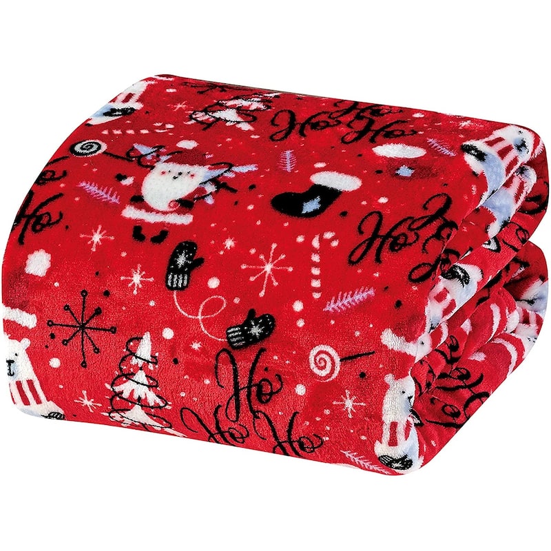 Décor&More Ho Ho Ho Merry Christmas Collection Microplush Holiday Throw Blanket (60" x 50") - Red Santa