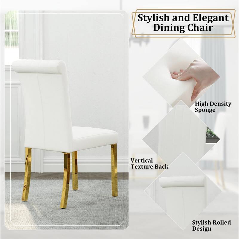 Luxury PU Leather Parsons Dining Chairs Side Chairs with Rolled Back and Stainless Steel Legs