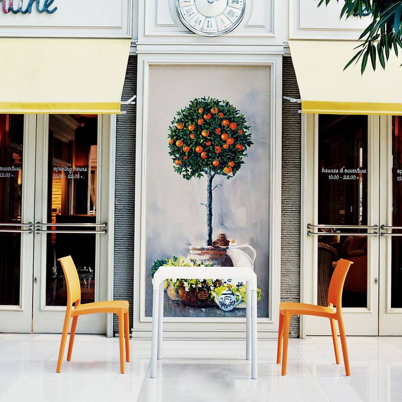 32" Orange Resin Solid Weather Resistant Outdoor Dining Chair