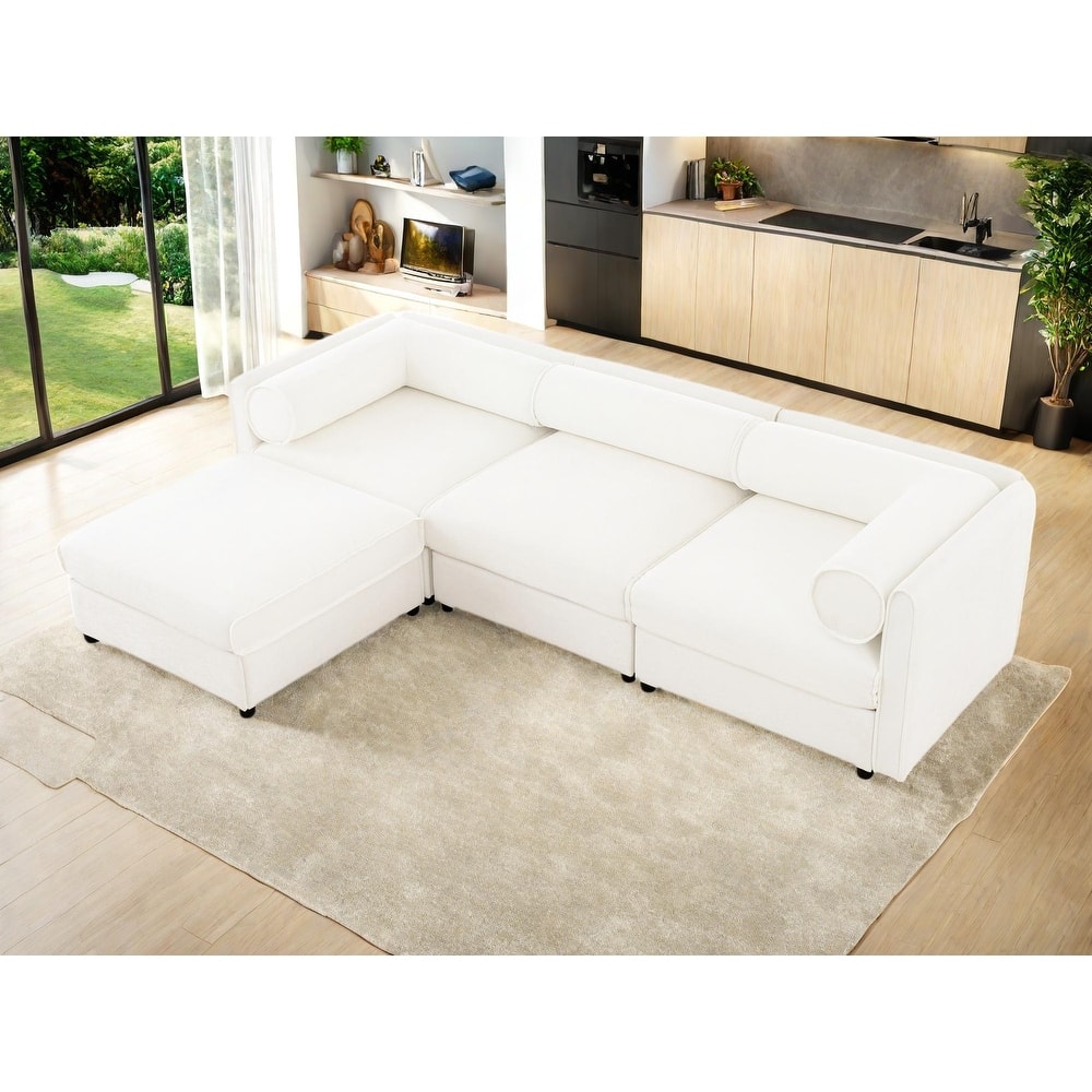109" Chenille Upholstered L-Shaped Modular Sectional Sofa with Storage Seat, DIY Combination