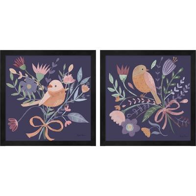 Farida Zaman 'Royal Birds Purple' Framed Art (Set of 2)