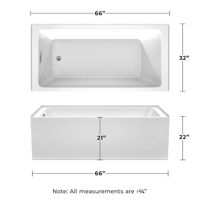 Wyndham Collection WCBTW16632L Grayley 66" Three Wall Alcove Acrylic