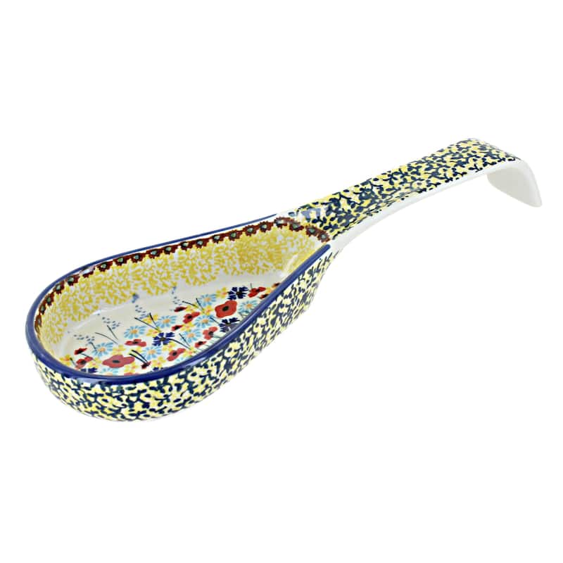 Blue Rose Polish Pottery P164 Manufaktura Large Spoon Rest - Prairie Garden