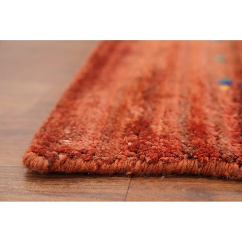 Hand Knotted Oriental Viscose Silk Carpet Tribal Animal Pictorial Oranges & Rust Gabbeh Area Rug - 11' 8'' X 8' 2''