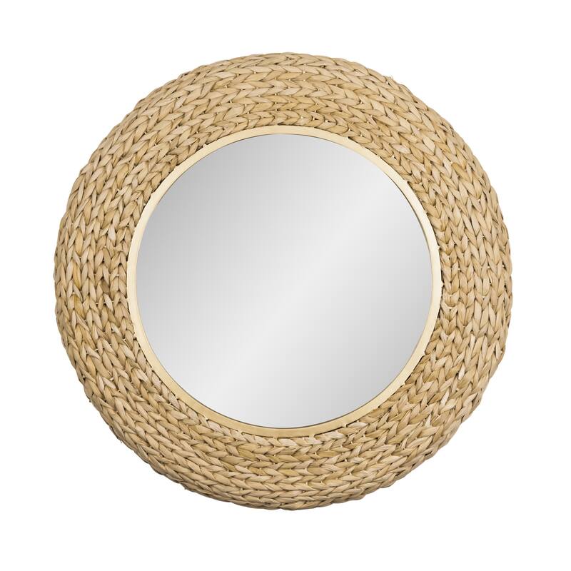 Varaluz Athena Round Wall Mirror - 30"W x 30"H - French Gold/Natural Seagrass