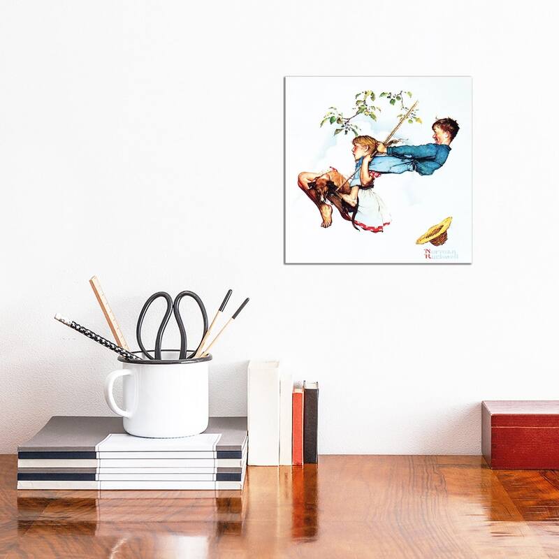 iCanvas "Young Love - Swinging" by Norman Rockwell Canvas Print - 12x12x0.75
