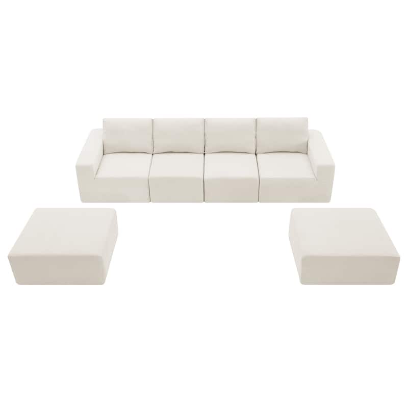 Modular U-Shaped Sectional Sofa with 2 Ottomans, Chenille Cloud Floor Couch, Fully Compressed Upholstered Sofa