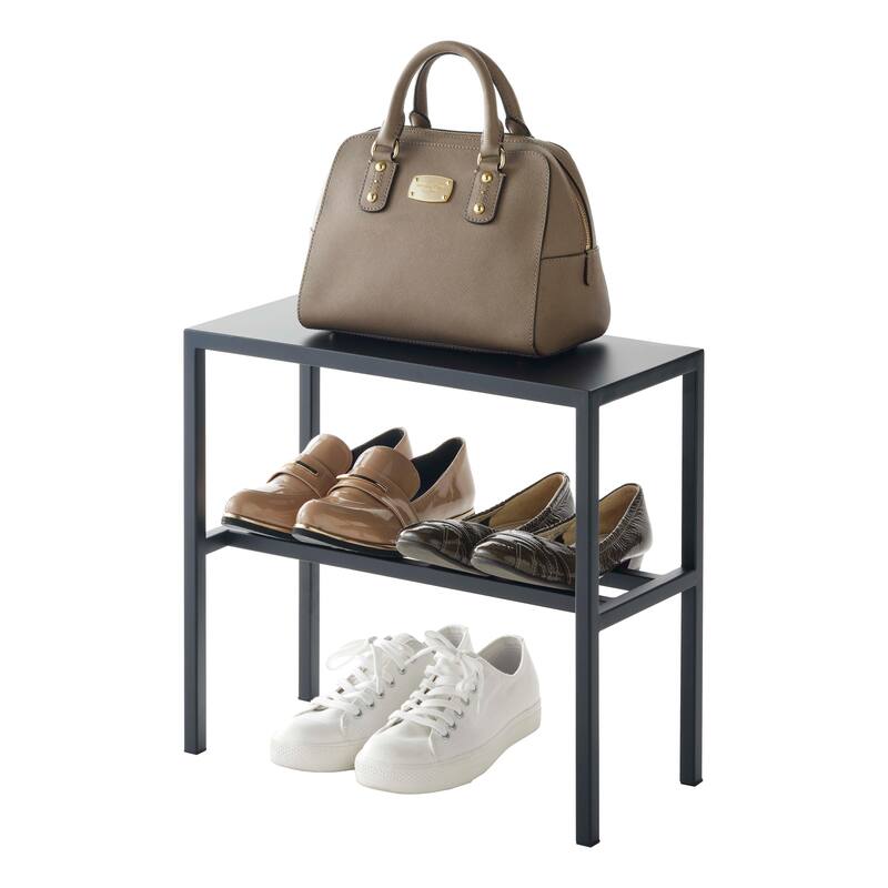 Yamazaki Home Shoe Organizer, Steel, Holds 4 pairs of shoes, Holds 4.4 lbs, No Assembly - L 7.87 x W 17.72 x H 15.75 inches - Black