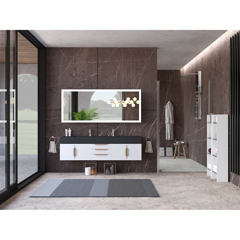 Nile 72" Wall Mounted Bathroom Vanity Set w/ Black Top
