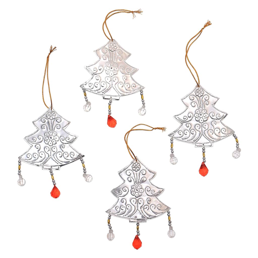 Novica Handmade Glistening Trees Aluminum Ornaments (Set Of 4)