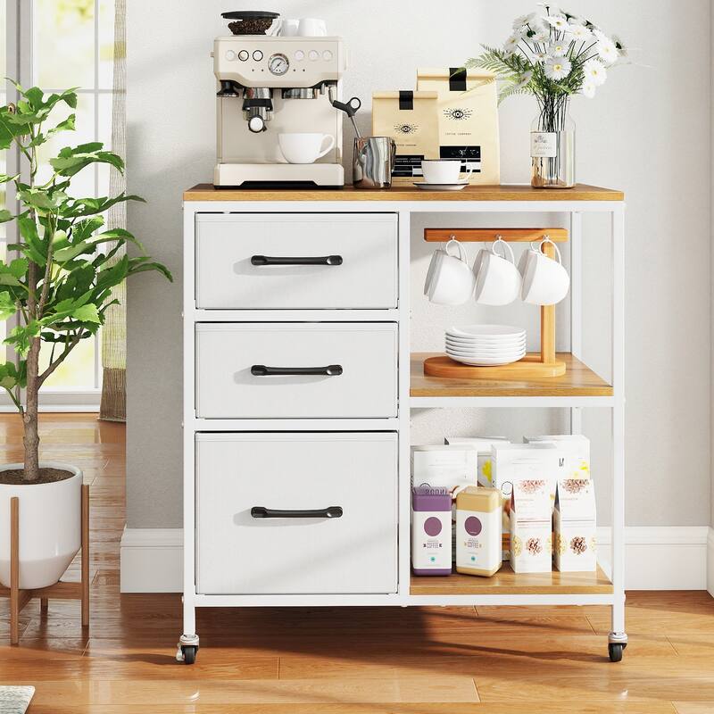 Gymax 3 Drawer Mobile File Cabinet w/Charging Station Open Storage