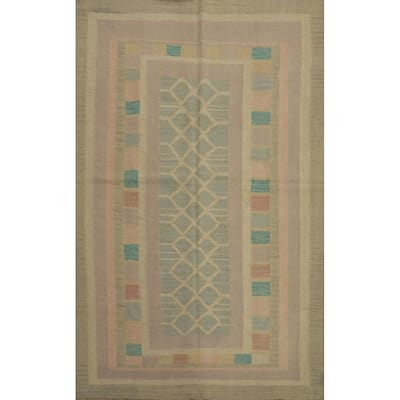 Hand Woven Oriental 100% Wool Carpet Southwestern Tribal Multi-Colored Kilim Area Rug - 5' 8'' X 4' 1''