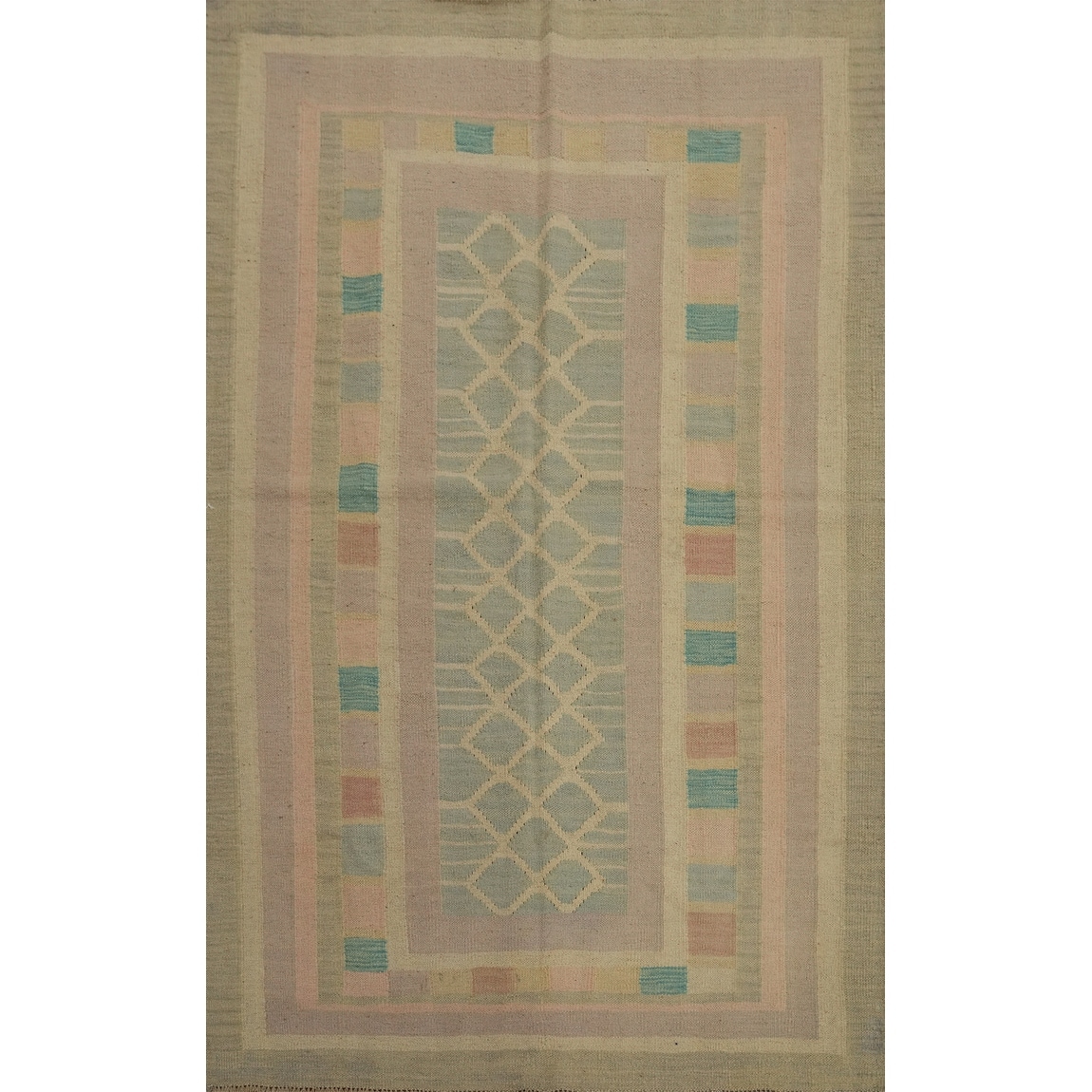 Hand Woven Oriental 100% Wool Carpet Southwestern Tribal Multi-Colored Kilim Area Rug - 5' 8'' X 4' 1''