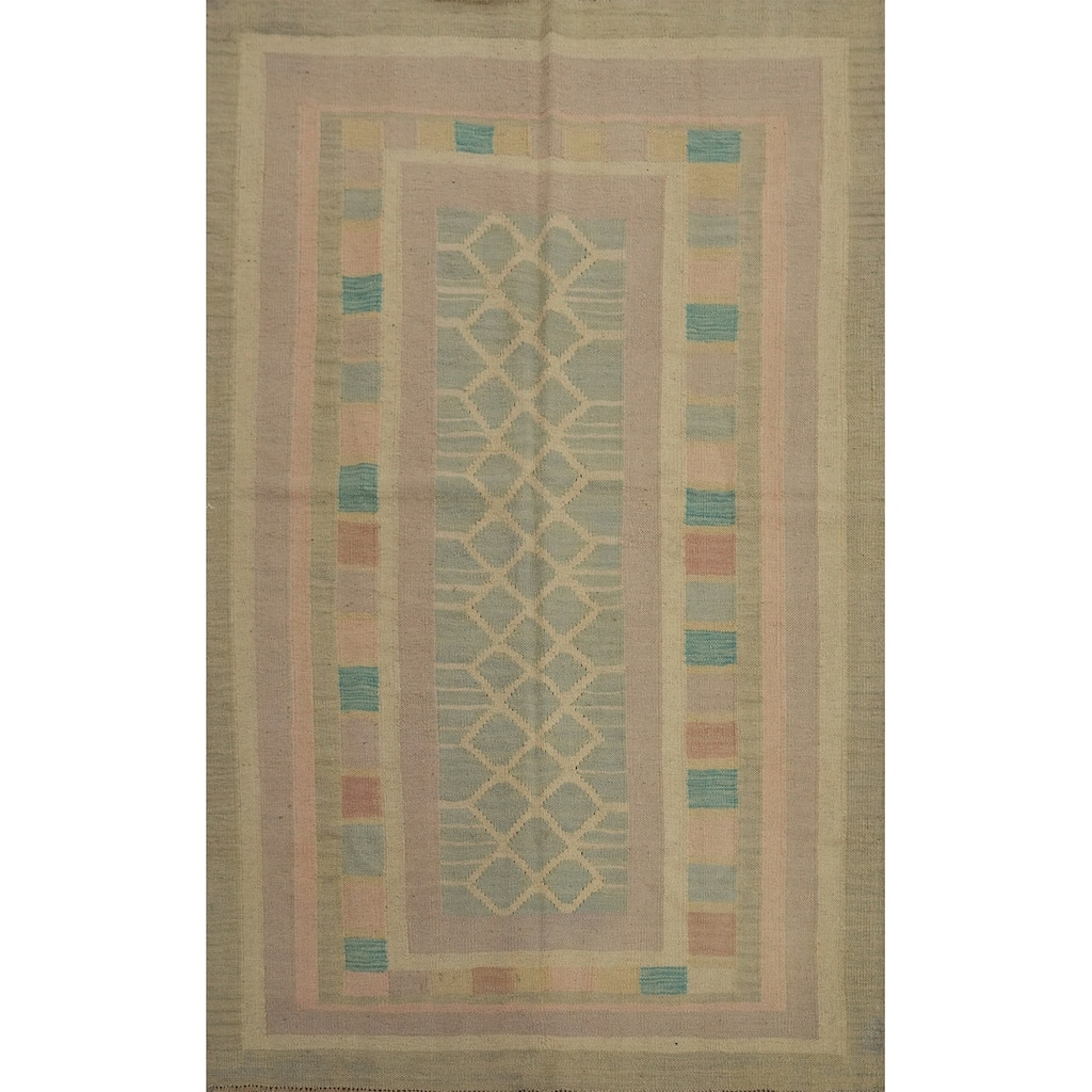 Hand Woven Oriental 100% Wool Carpet Southwestern Tribal Multi-Colored Kilim Area Rug - 5' 8'' X 4' 1''
