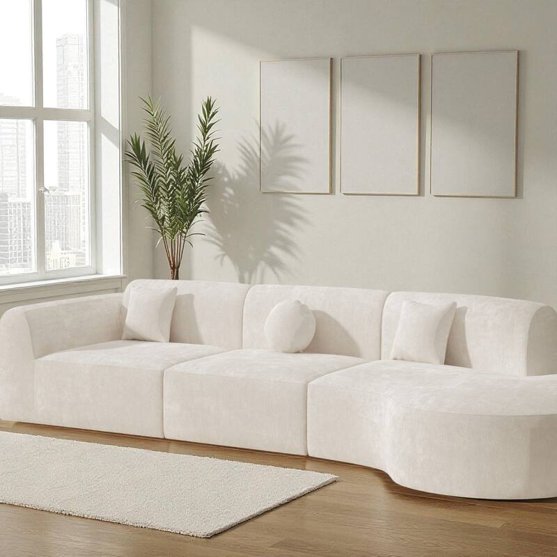 140" Fully Assembled Curved Sectional Sofa with High-Density Compressed Foam Chaise Lounge 3-Piece Modern Living Room Set