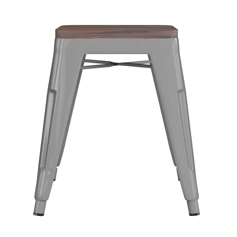 Set of 4 18" Table Height Indoor Stackable Metal Stool with Wood Seat