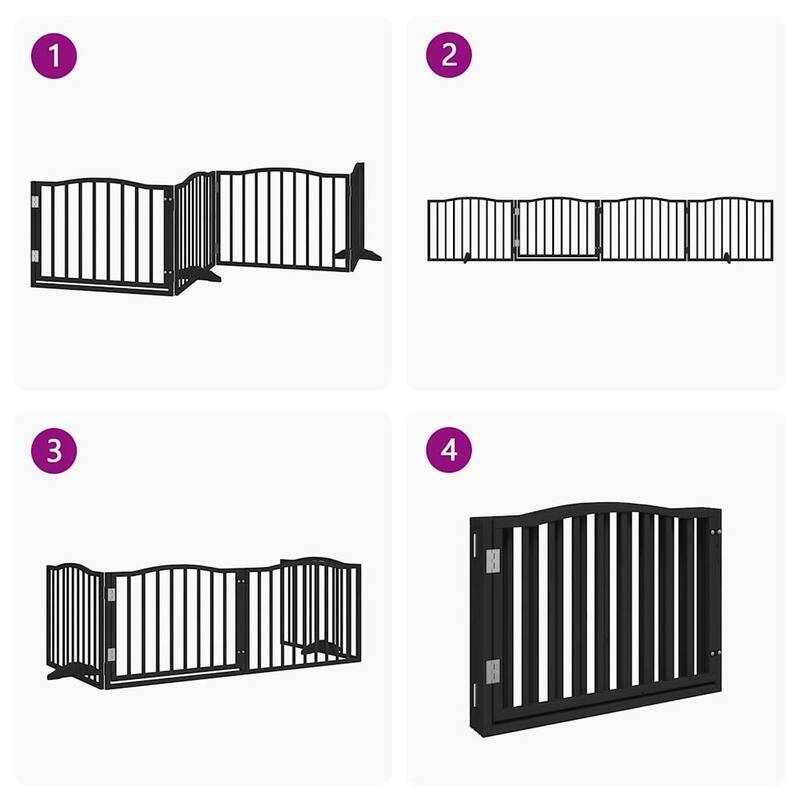 vidaXL Dog Gate Set of 4 Black Poplar Wood Large Foldable Dog Gate - 11.8 x 126.0 x 23.6