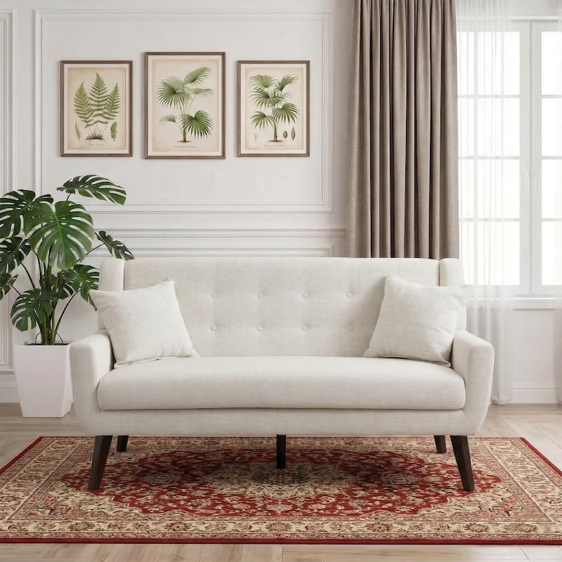 Modern 63-Inch Linen Tufted Loveseat Sofa with Pillows