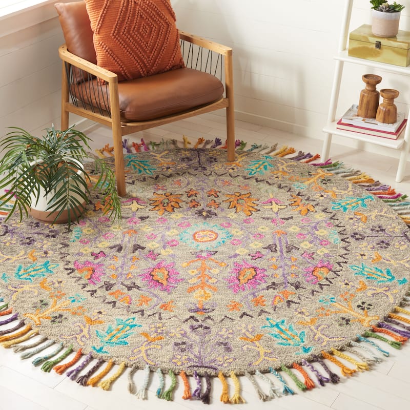 SAFAVIEH Handmade Blossom Takuko Modern Floral Wool Rug - 10' Round - Grey/Multi