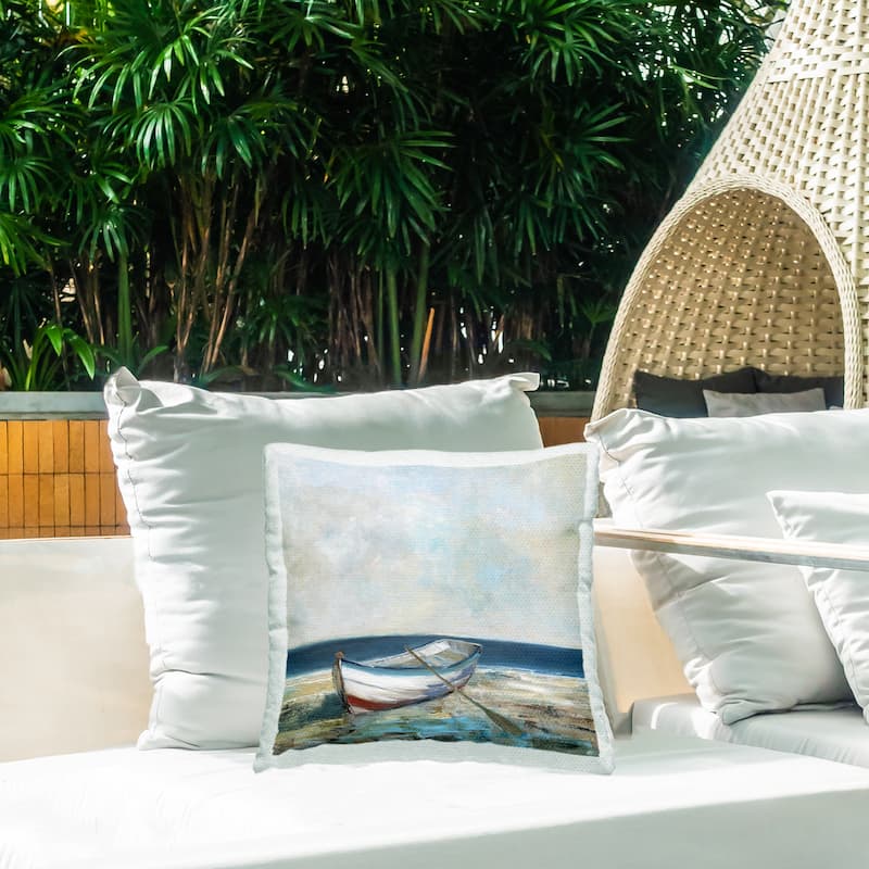 Stupell Boat & Oar on Shore Printed Outdoor Throw Pillow Design by Sally Swatland