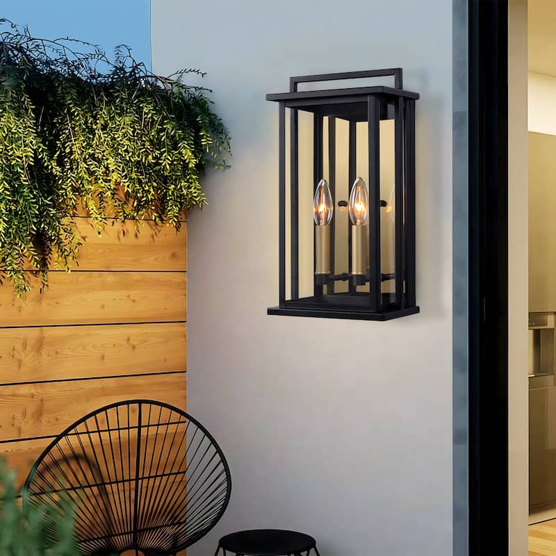 1-Light Black Dusk to Dawn Outdoor Wall Lantern with Mirror Glass - W8.11" x D5.9" x H15.35"