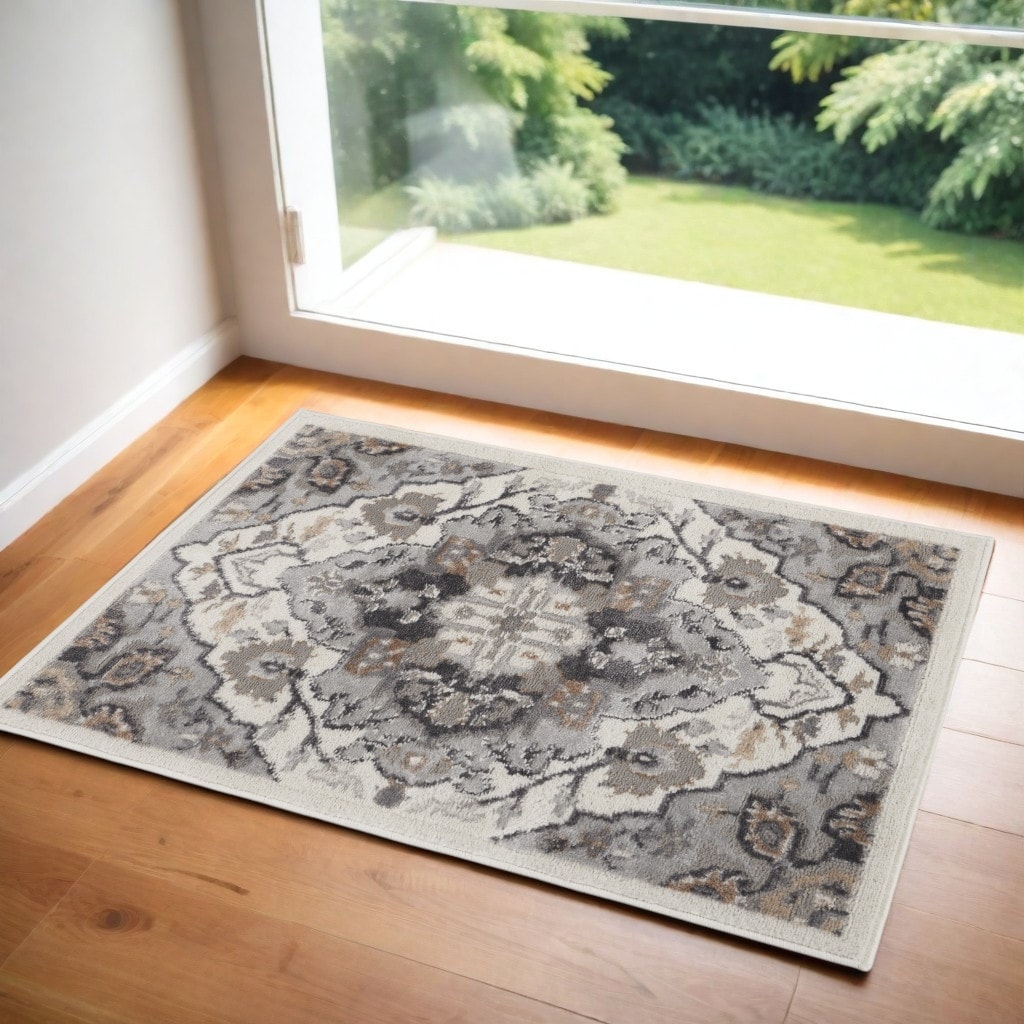 Boyaf Power Loomed Floral Non Skid Stain Resistant Low Pile Area Rug By HomeRoots - 36' X '24' X '0.25