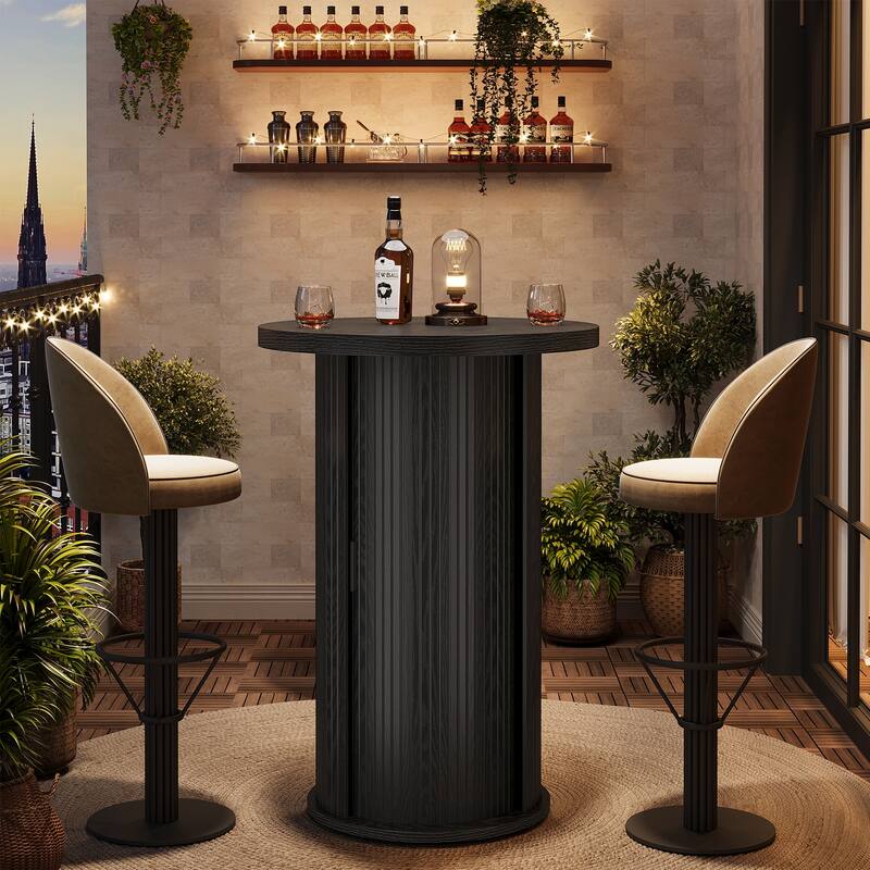 Round Bar Table, 35.4" Rustic High Top Wood Cocktail Unit