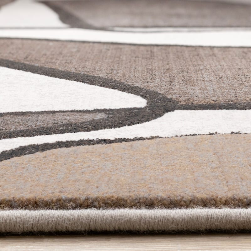 Brown Grey White Beige Abstract Geometric Area Rug