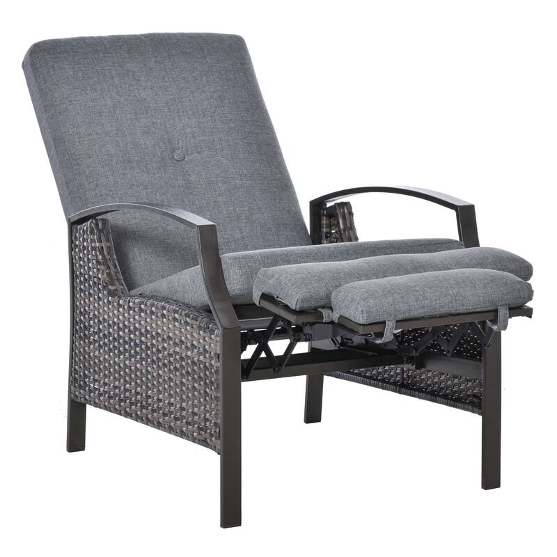 Outsunny Rattan Adjustable Recliner Chair with Hand-Woven All-Weather Wicker for Patio, Outdoor, Garden, Poolside