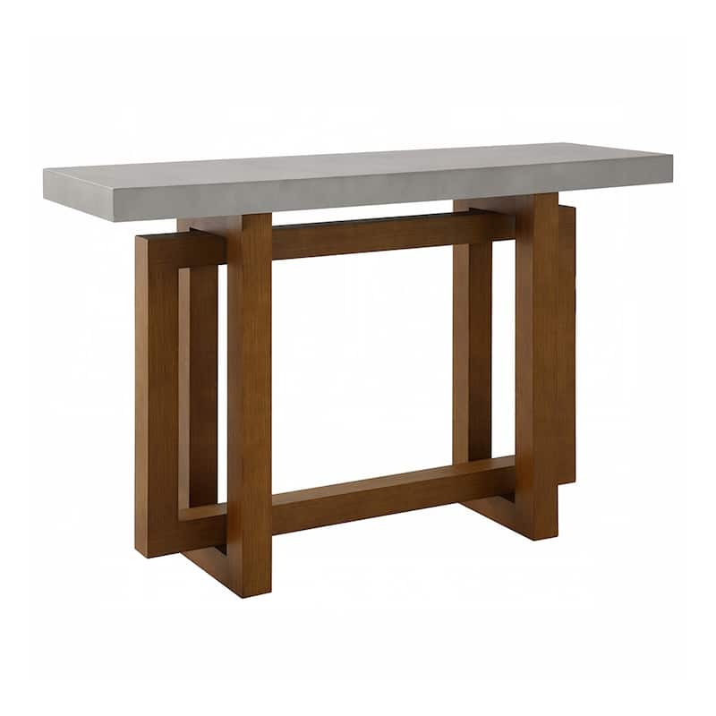 Wooden Sofa Table with Faux Concrete Top in Walnut Finish - Gray/Walnut - Wood