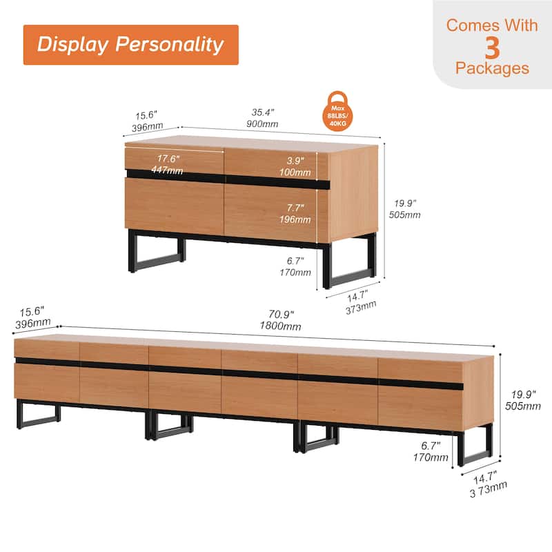 WAMPAT Modern TV Stand with Storage Cabinets, Wood Entertainment Center Media Console Table with Metal Legs for Living Room