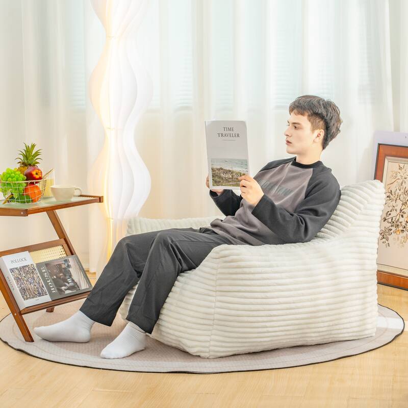 Corduroy Fabric Bean Bag Chair, Lounge Lazy Floor Sofa Chair with High-Resilience Shredded Foam, Supportive Armrests