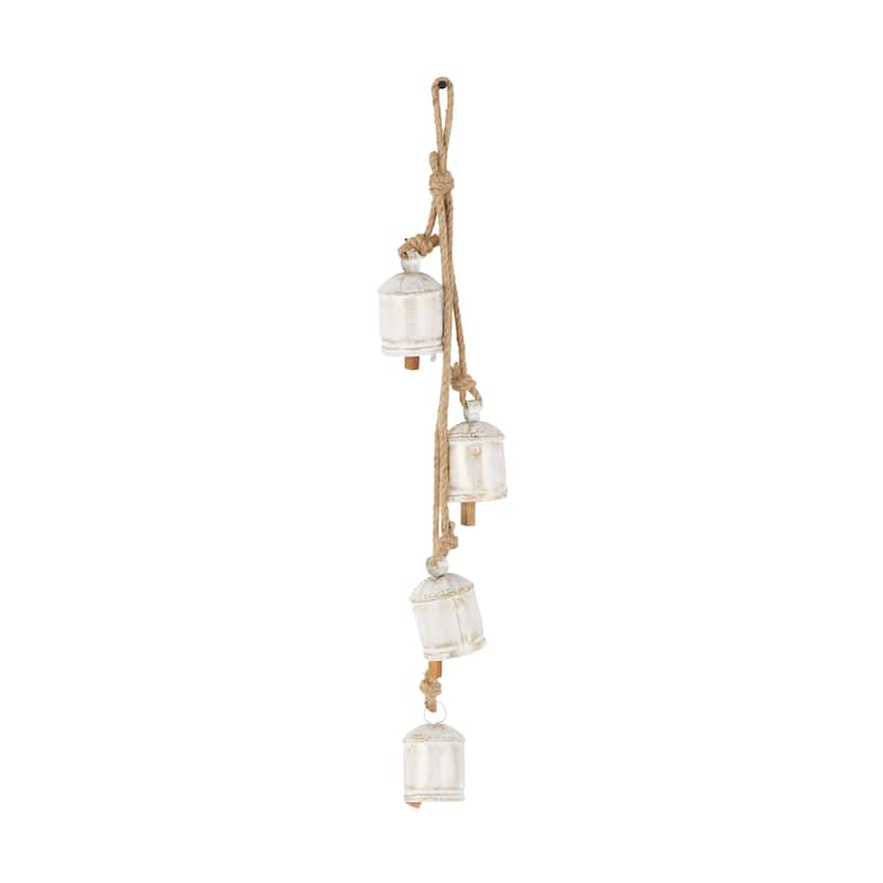 Metal Cluster Decorative Bells with 4 Bells on Jute Hanging Rope - White, Black, Gold, Red - Roche River Decor
