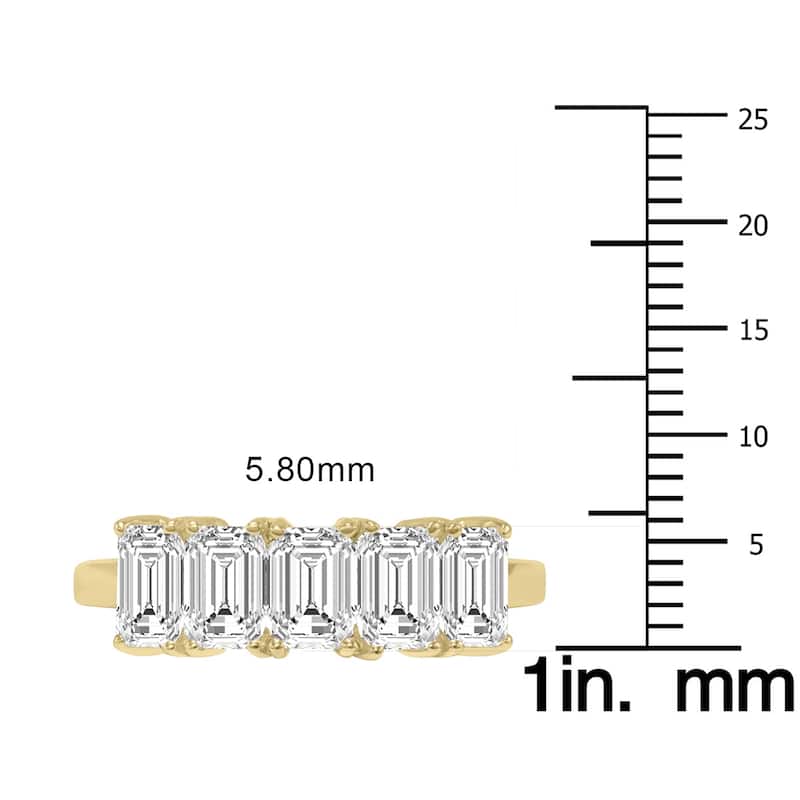 Marquee 3 Carat TW Emerald Cut Five Stone Lab Grown Diamond Wedding Anniversary Ring 14K Yellow Gold