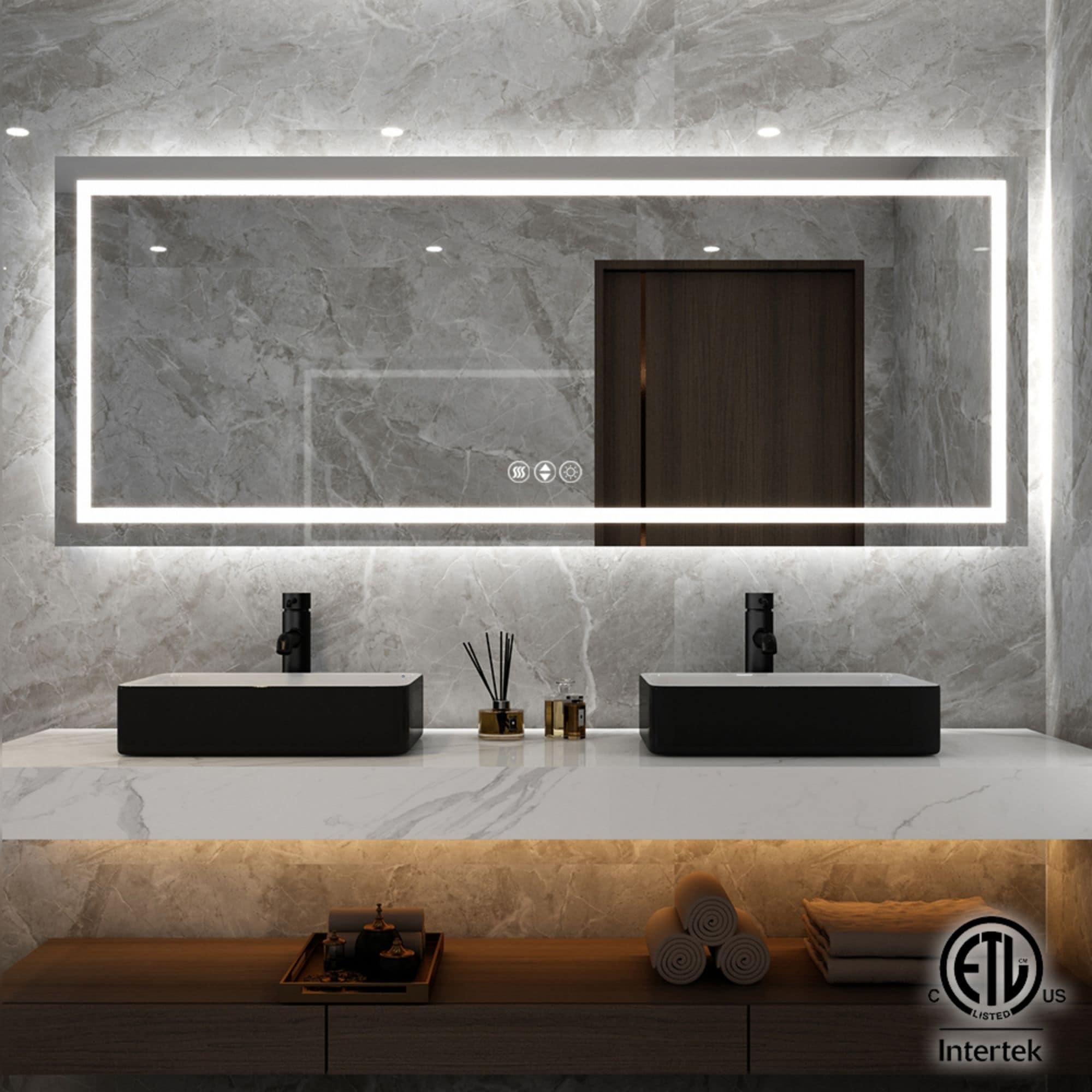 Frameless vanity mirror online with lights