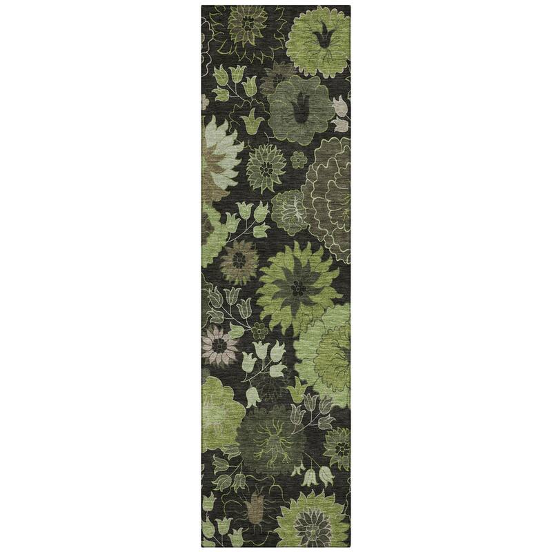 Machine Washable Indoor/ Outdoor Modern Floral Chantille Rug