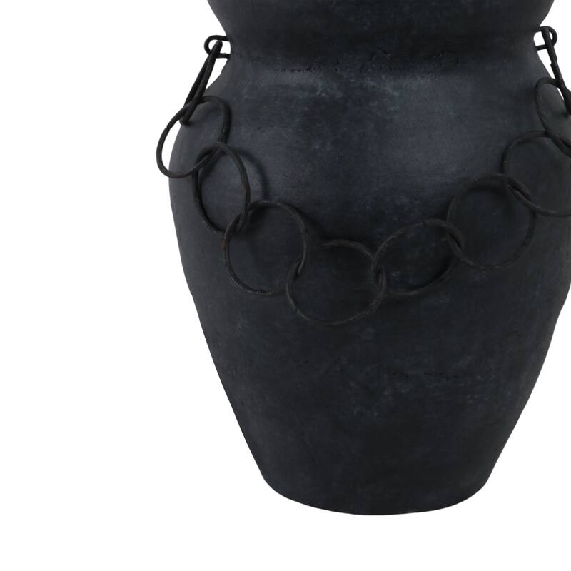 Pottery Terracotta Vase with Ring Accent Detail Modern Display Piece